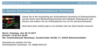 2. Advent-Schmieden in der G&auml;stezeitung